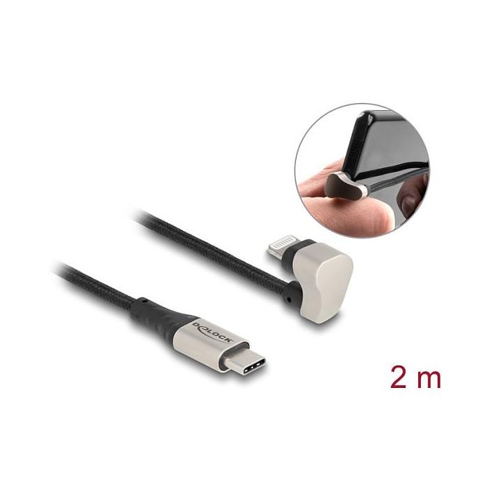 Delock Cable USB 2.0 Tipo-C a Lightning 2m, Ángulo 180°, Certificado MFi, Carga y Datos, Negro 2