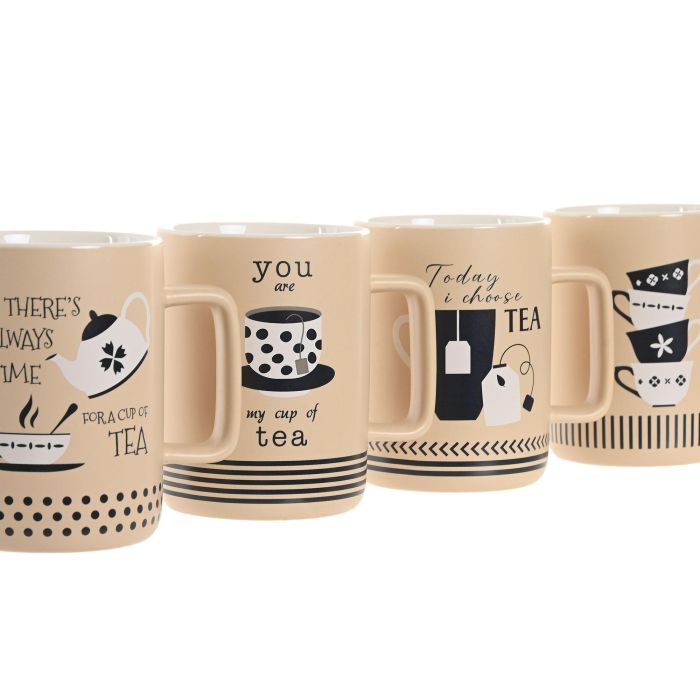 Mug Scandi DKD Home Decor Beige Negro 8 x 10.8 x 11 cm (12 Unidades) 1