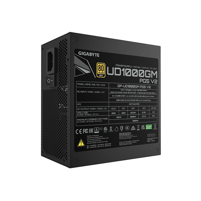 Gigabyte UD1000GM PG5 V2 Fuente de Alimentación 1000W, PCIe Gen 5.1, 80 PLUS Gold, Completamente Modular, ATX 3.1 5