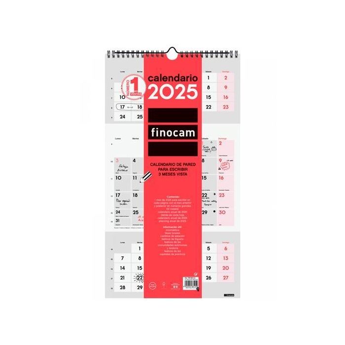 Finocam Calendario De Pared Para Escribir 3 Meses Vista M-236x430 mm Neutro 2025 Finocam Calendario De Pared Para Escribir 3 Meses Vista M-236x430 mm Neutro 2025