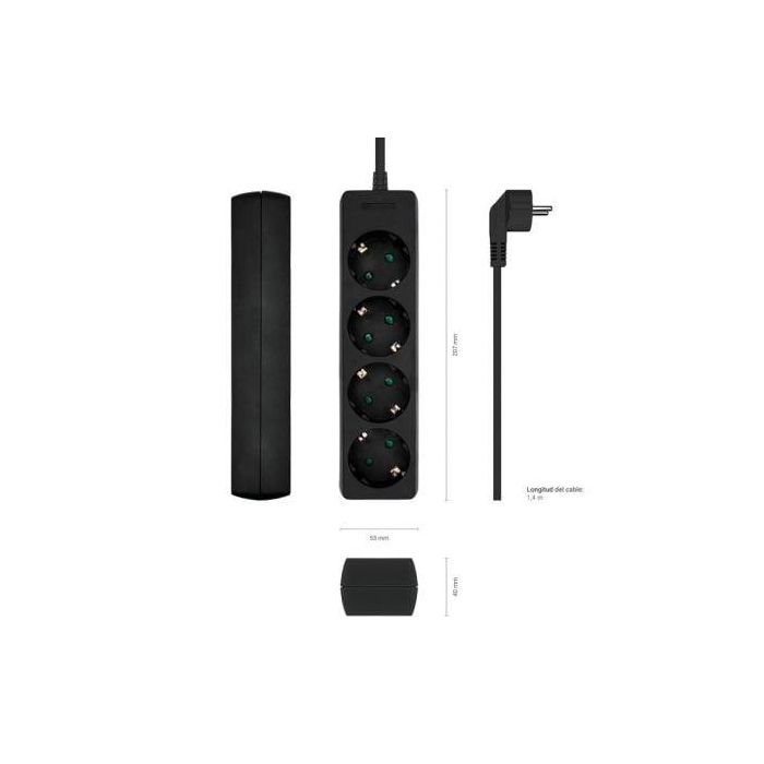 Aisens Regleta de Enchufes 4 Tomas Sin Interruptor, Cable 1.4M Negro 2 Aisens Regleta de Enchufes 4 Tomas Sin Interruptor, Cable 1.4M Negro 2