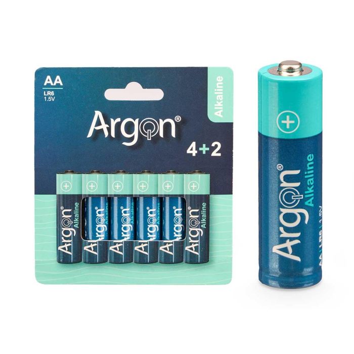 Pila Alcalina Argon LR6 AA Pack 6 - 1.5V, Sin Mercurio ni Cadmio - 10.8x12x1.6 cm (60 Unidades) Pila Alcalina Argon LR6 AA Pack 6 - 1.5V, Sin Mercurio ni Cadmio - 10.8x12x1.6 cm (60 Unidades)