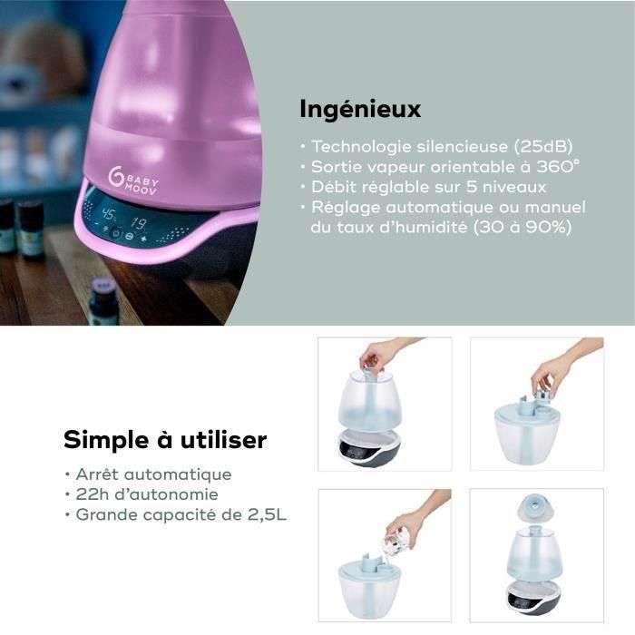 Babymoov Hygro Humidifier Vapor Frío, 7 Colores Luz Nocturna, Difusor Aceites Esenciales, Ajuste Humedad Automático/Manual, Pantalla LCD para Bebé 3 Babymoov Hygro Humidifier Vapor Frío, 7 Colores Luz Nocturna, Difusor Aceites Esenciales, Ajuste Humedad Automático/Manual, Pantalla LCD para Bebé 3