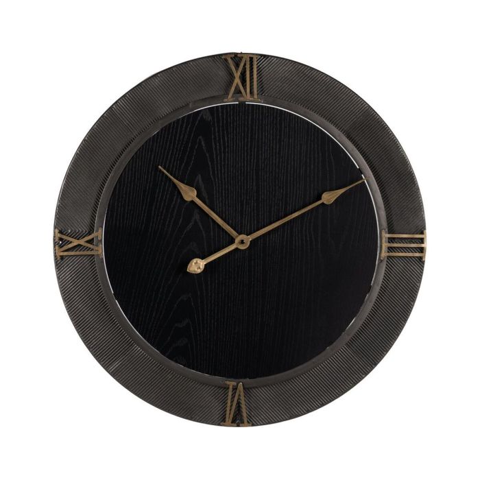 Reloj de Pared Negro Dorado Hierro Madera MDF 61 x 2,5 x 61 cm