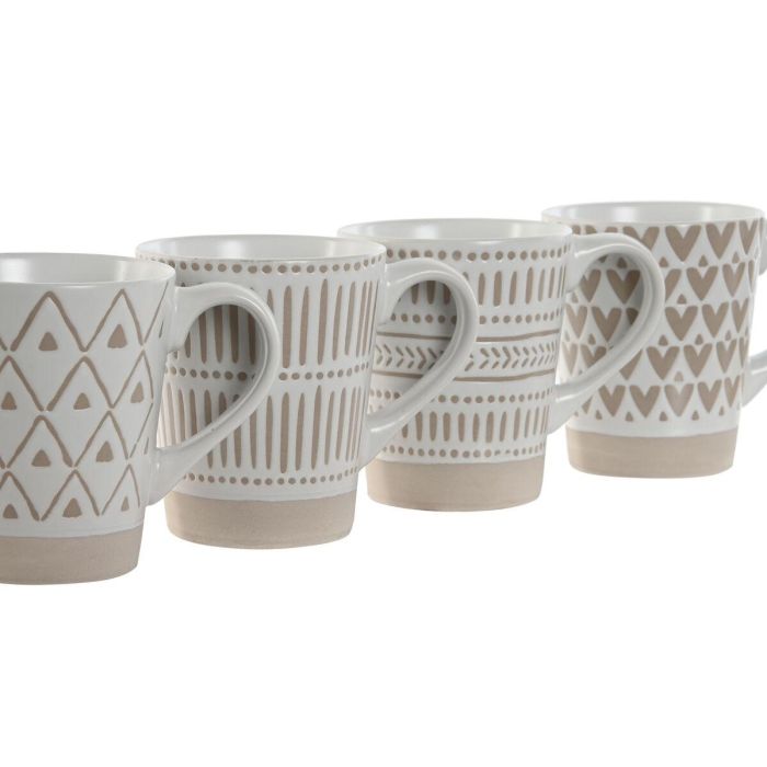 Mug Boho DKD Home Decor Blanco Beige 7 x 10.6 x 9 cm Set de 4 2