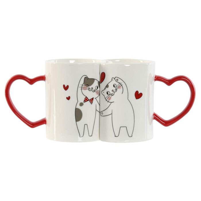 Mug Scandi DKD Home Decor Rojo Blanco 8 x 9.5 x 24 cm Set de 2 1