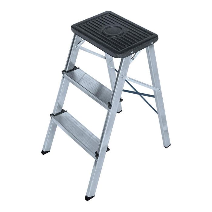 Edm Taburete de aluminio con 3 peldaños, peso máximo 150kg 0 Edm Taburete de aluminio con 3 peldaños, peso máximo 150kg 0