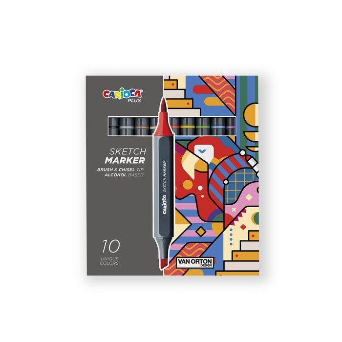 Rotulador Fibra Carioca Plus Sketch Marker Doble Punta Caja De 10 Colores Surtidos