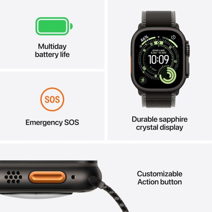 Apple Watch Ultra 3 Titanium Cellular 49mm Schwarz (Alpine Loop schwarz) Large - Smartwatch con GPS, pantalla Retina, 64GB y resistencia al agua 5
