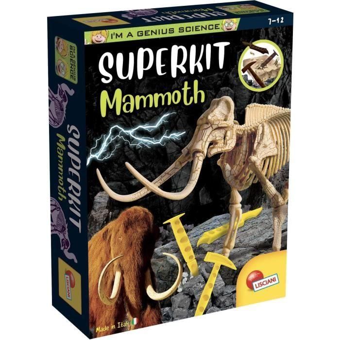Lisciani Giochi I'm GENIUS Super Kit Mammoth, Kit de Paleontología para Excavar Esqueleto Realista de Mamut, Herramientas, Niños +7 años
