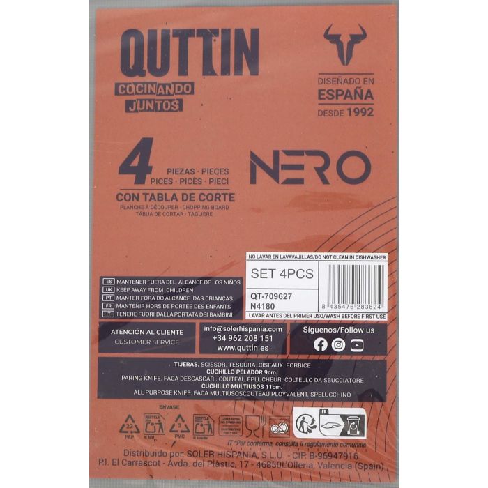 Set 4 Piezas Cuchillos, Tijeras y Tabla de Cortar Nero - Inde (6 Cajas) 2 Set 4 Piezas Cuchillos, Tijeras y Tabla de Cortar Nero - Inde (6 Cajas) 2