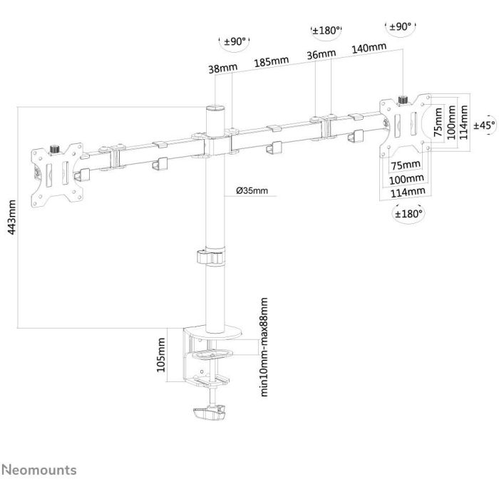 Neomounts FPMA-D550DBLACK Soporte de Escritorio Dual Full Motion para 2 Monitores 10-32" Ajustable Altura hasta 8kg Negro 11 Neomounts FPMA-D550DBLACK Soporte de Escritorio Dual Full Motion para 2 Monitores 10-32" Ajustable Altura hasta 8kg Negro 11