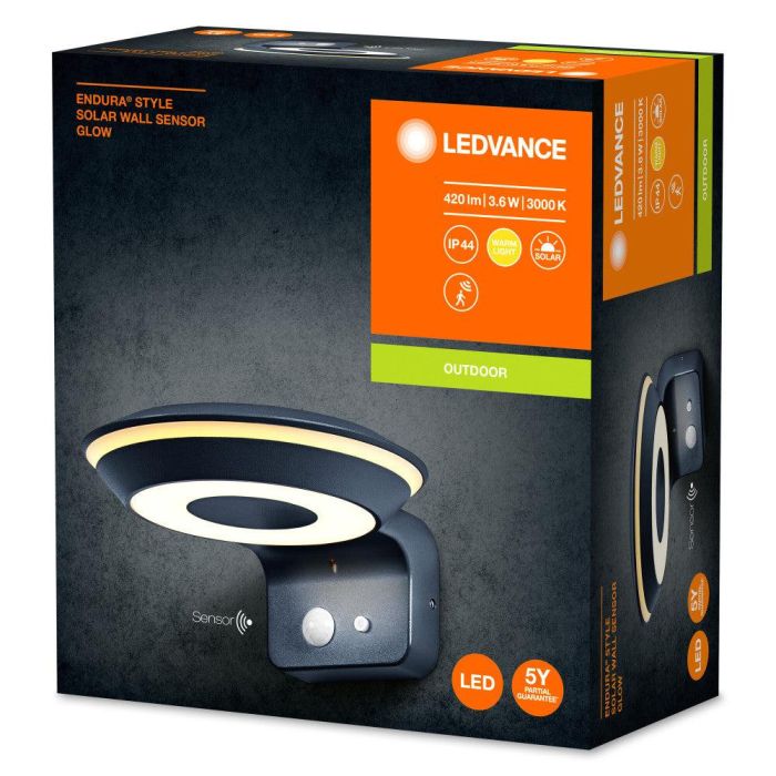 Ledvance LVE-4058075763210 Luminaria LED Exterior Endura Style Solar Glow con Sensor PIR 3,6W 180Lm 3000K IP44 Blanco Cálido 1 Ledvance LVE-4058075763210 Luminaria LED Exterior Endura Style Solar Glow con Sensor PIR 3,6W 180Lm 3000K IP44 Blanco Cálido 1
