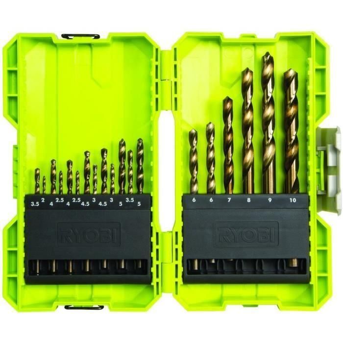Ryobi Caja Apilable para 19 Brocas de Taladro HSS de Metal, Set con Medidas de 2 a 10 mm. Ideal para Trabajo en Metal. Ryobi Caja Apilable para 19 Brocas de Taladro HSS de Metal, Set con Medidas de 2 a 10 mm. Ideal para Trabajo en Metal.