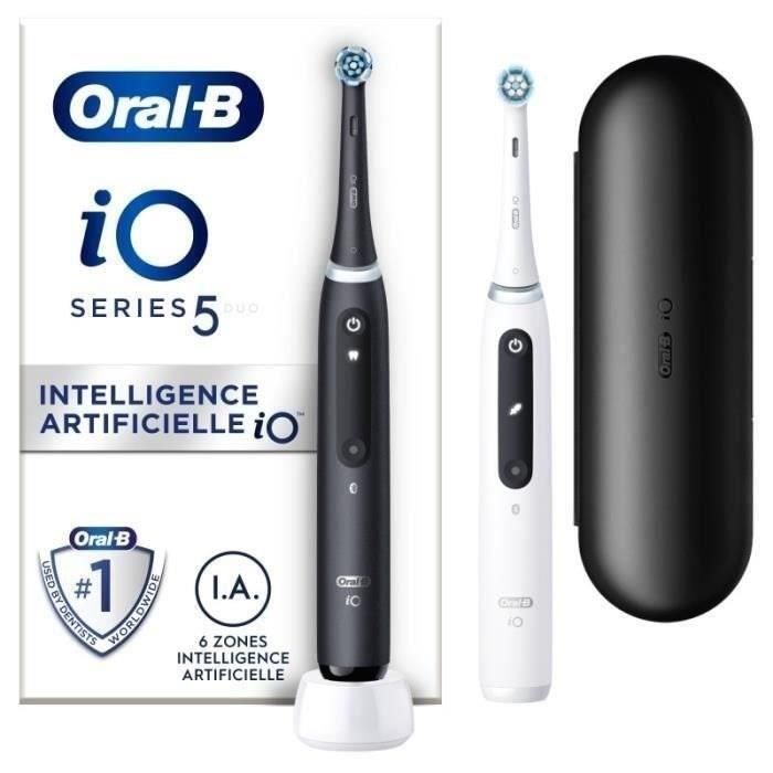 Oral-B iO 5 Pack de 2, cepillos de dientes eléctricos en blanco y negro, 2 cabezales Oral-B iO 5 Pack de 2, cepillos de dientes eléctricos en blanco y negro, 2 cabezales