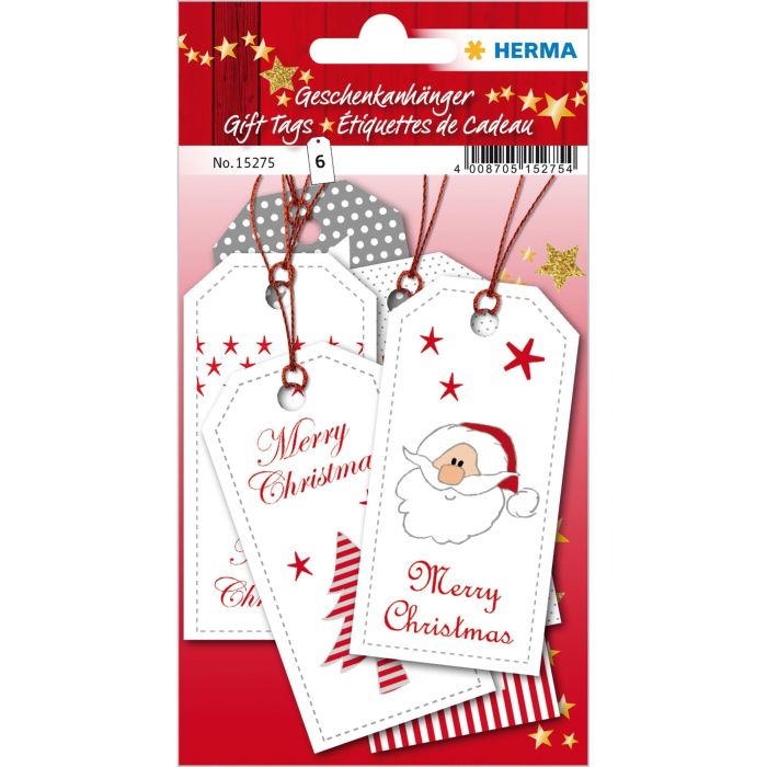 HERMA 15275. Etiquetas de regalo de Navidad Rojas de Papel, 80x40mm. Pack de 6 unidades