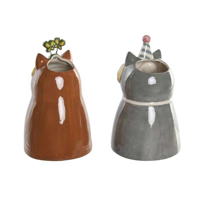 Jarron Tropical DKD Home Decor Marron Gris 17 x 29 x 17 cm (4 Unidades) 2 Jarron Tropical DKD Home Decor Marron Gris 17 x 29 x 17 cm (4 Unidades) 2