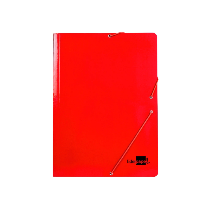 Liderpapel Carpeta de Gomas Tres Solapas Cartón Plastificado Folio Color Rojo 1