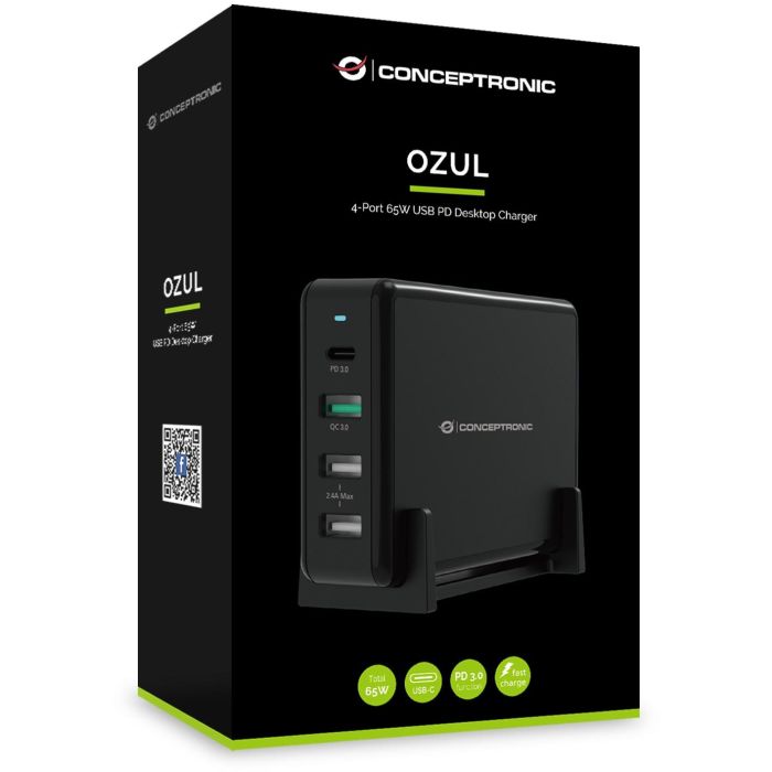 Conceptronic OZUL01B Cargador USB Tipo C Carga Rápida PD 65W para Nintendo Switch, iPad, iPhone, Samsung 4