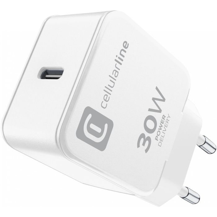 Cellularline Cargador de Pared USB-C The One Power Delivery 30W para iPhone, iPad, MacBook - Blanco