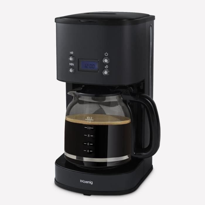 Cafetera programable - HKoeNIG - MG32 - 1,5 L (12 tazas) - 1000 W - Pantalla LCD - Mantener caliente - Negra y acero inoxidable 1