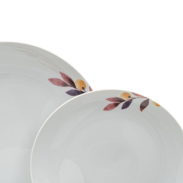 Vajilla Blanco Multicolor Porcelana Hojas 1 cm 37 x 23 x 30 cm 18 Piezas 5