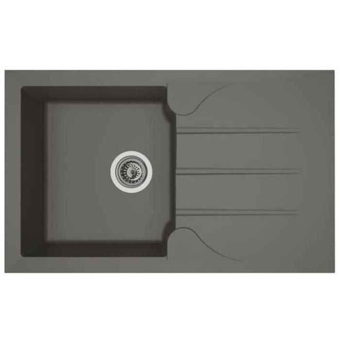 Stradour Fregadero de cocina empotrado Aloa, 1 recipiente + 1 escurridor, Resina, Reversible, Gris hormigón, 81x50 cm 1
