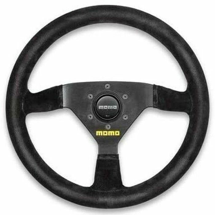 Momo MOM11111693521R Volante Mod.69 Piel Vuelta 350 mm Negro Estilo Rally, Aro Redondo, Plato 87mm, con Botón de Bocina