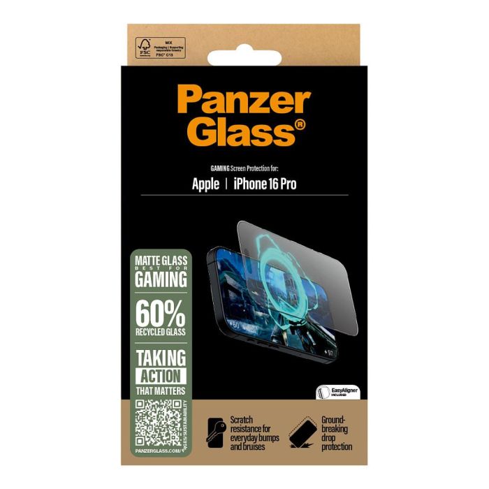 PanzerGlass Gaming Screen Protector iPhone 16 Pro | Vidrio Templado Ultra-Wide Fit, Anti-Rayones, Aplicación en Seco, 1 Unidad, Transparente 2