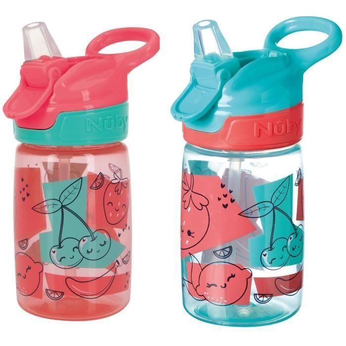 Nuby NUB0048526890446 Botellas de agua Incredible Gulp, paquete de 2, 360 ml, fresas