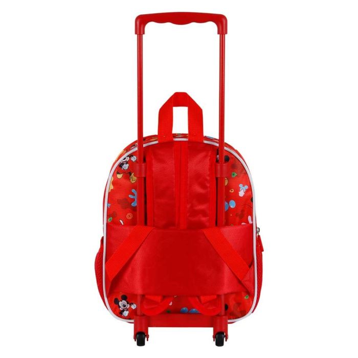 Disney Mickey Mouse Mochila 3D con Ruedas Pequeña Twirl Rojo - Infantil con relieve frontal y bolsillos laterales 3