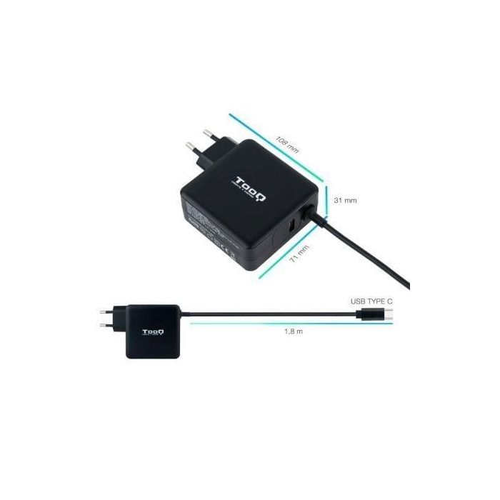 TooQ TQLC-USBC65PD Cargador de Portátil USB Tipo-C 65W Power Delivery 3.0 con USB-A y Voltaje 5-20V compatible con Mac Negro 2 TooQ TQLC-USBC65PD Cargador de Portátil USB Tipo-C 65W Power Delivery 3.0 con USB-A y Voltaje 5-20V compatible con Mac Negro 2