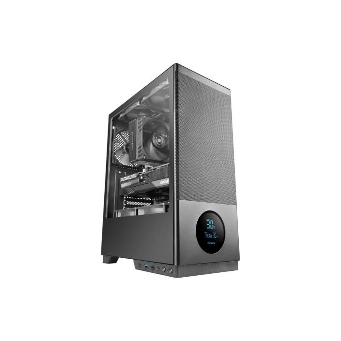 Tacens 2SAGITTA20 Caja Semitorre ATX con Ventana Cristal Templado, USB-C, Pantalla LED Temperaturas, Negro