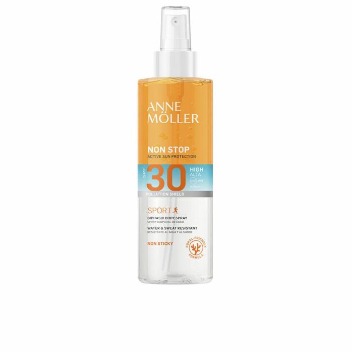 Anne Möller NON STOP protección solar bifásica SPF30 - Spray corporal 150 ml - Resistente al agua - Sin fragancia Anne Möller NON STOP protección solar bifásica SPF30 - Spray corporal 150 ml - Resistente al agua - Sin fragancia