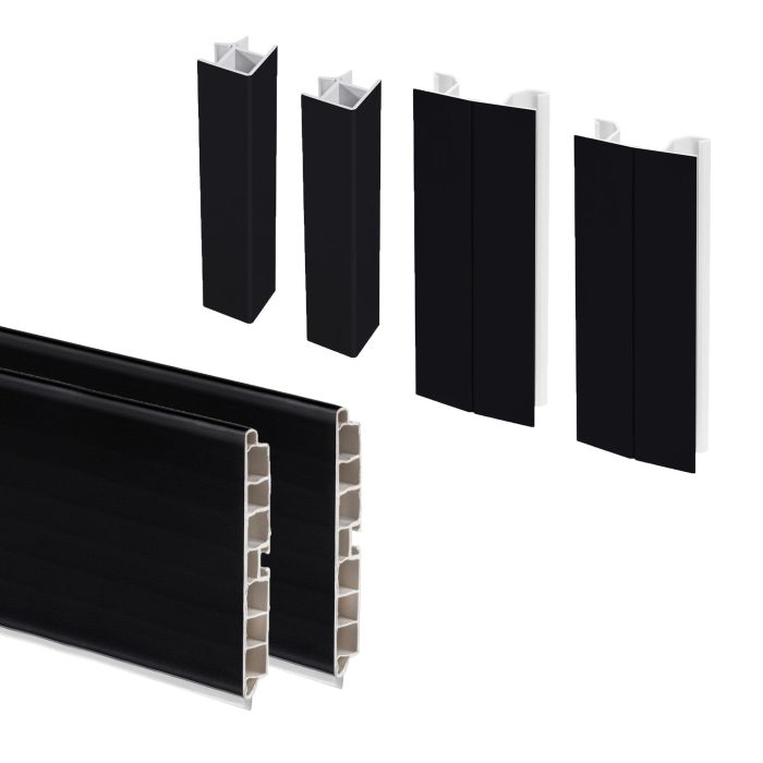 Emuca Lote de 2 zócalos para cocina Plasline con accesorios de unión, altura 100mm, 2 barras de lognitud 2.35m, Plástico, Negro 0 Emuca Lote de 2 zócalos para cocina Plasline con accesorios de unión, altura 100mm, 2 barras de lognitud 2.35m, Plástico, Negro 0