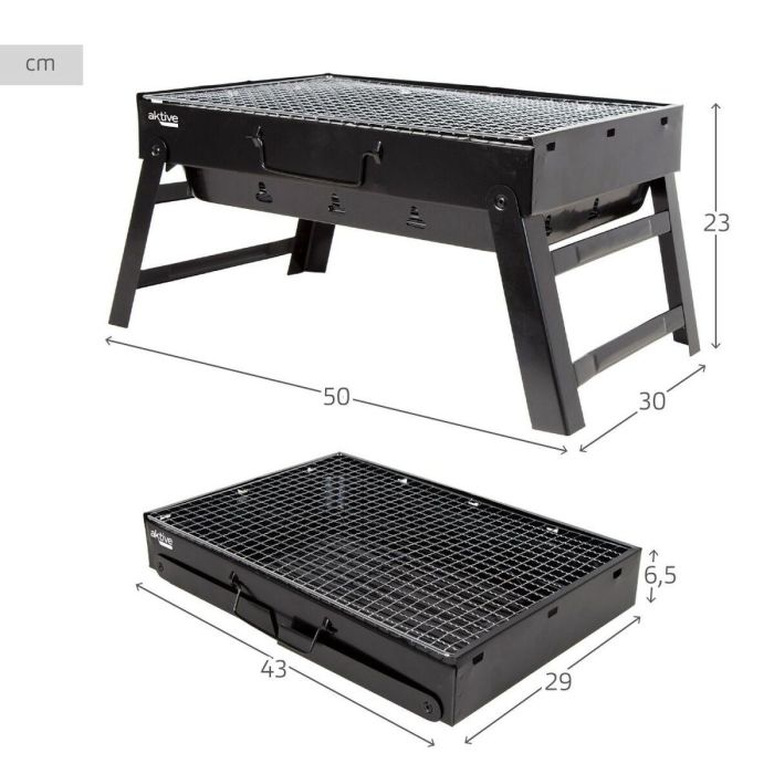 Barbacoa Portátil Aktive Rectangular Negro 50 x 23 x 30 cm (2 Unidades) 3 Barbacoa Portátil Aktive Rectangular Negro 50 x 23 x 30 cm (2 Unidades) 3