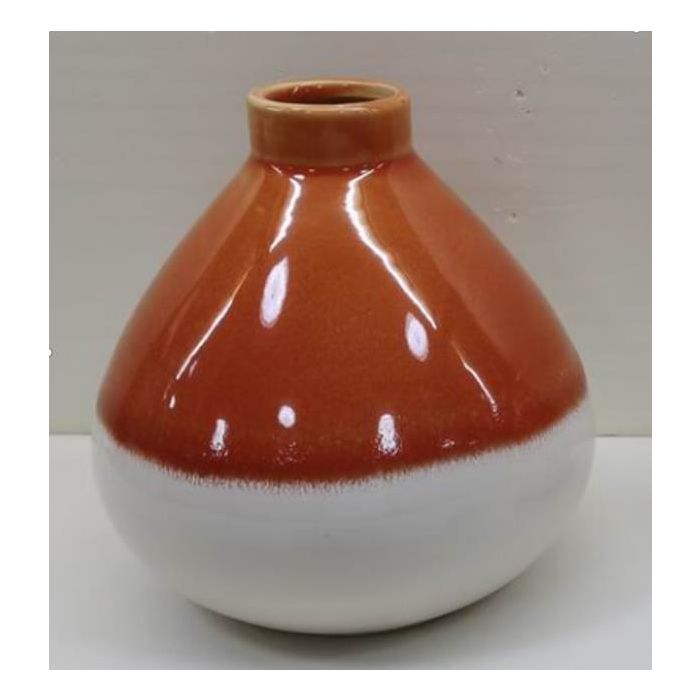 DKD Home Decor Jarrón Scandi de Porcelana Bicolor Terracota, 15 x 15 x 15 cm - Pack de 2 Unidades