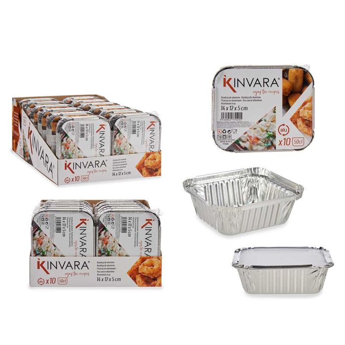 Kinvara Set de 10 Bandejas Hondas de Aluminio con Tapa 14.5x12.5x5 cm, Apto para Horno (24 Unidades)