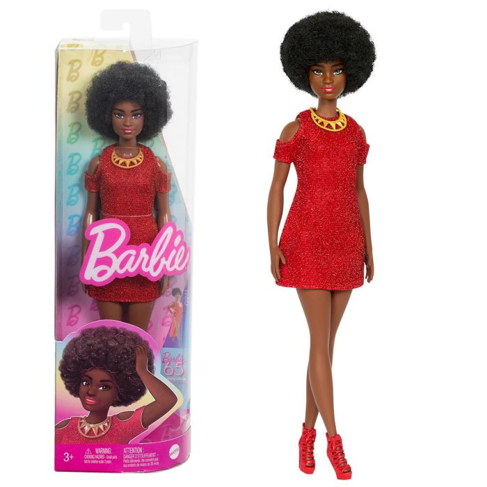 Muñeca Barbie Fashionista Negra Vestido Rojo Hrh18