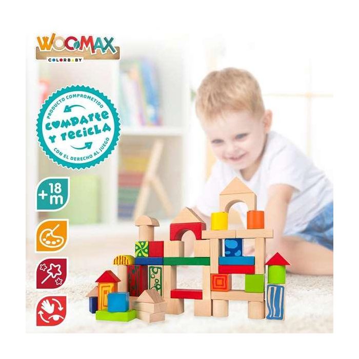 Color Baby Construcción con 50 Bloques de Madera en Cubo 8