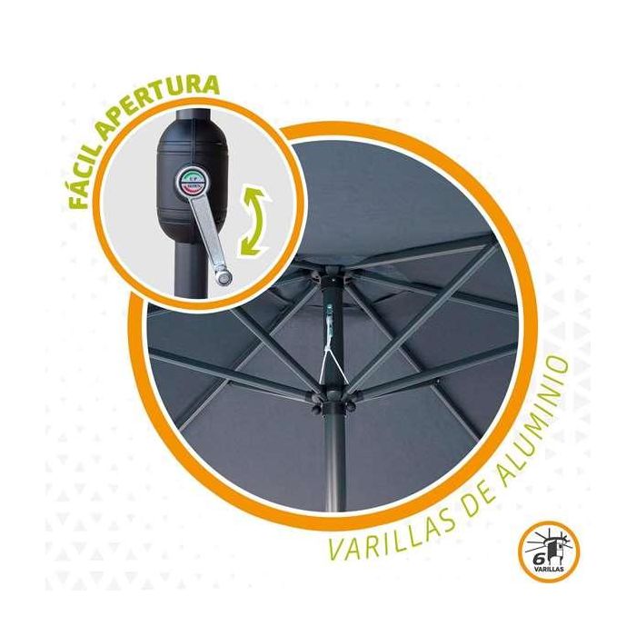 Parasol terraza 300 cm con chimenea y mástil de aluminio 3,8 cm color antracita 6 Parasol terraza 300 cm con chimenea y mástil de aluminio 3,8 cm color antracita 6