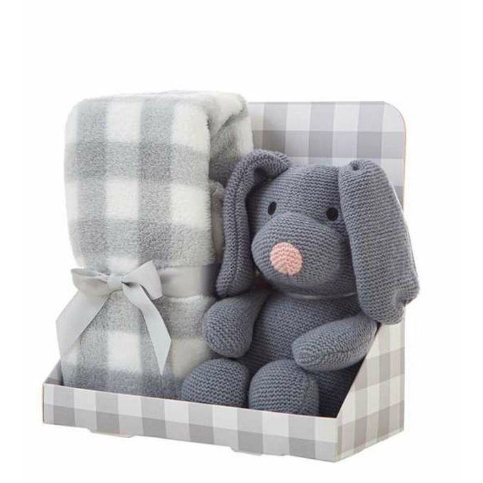 Creaciones Llopis Set de Manta de Cuadros Gris 90x75 cm y Peluche Perro de 26 cm, Poliéster, para Bebés Recién Nacidos 0 Creaciones Llopis Set de Manta de Cuadros Gris 90x75 cm y Peluche Perro de 26 cm, Poliéster, para Bebés Recién Nacidos 0