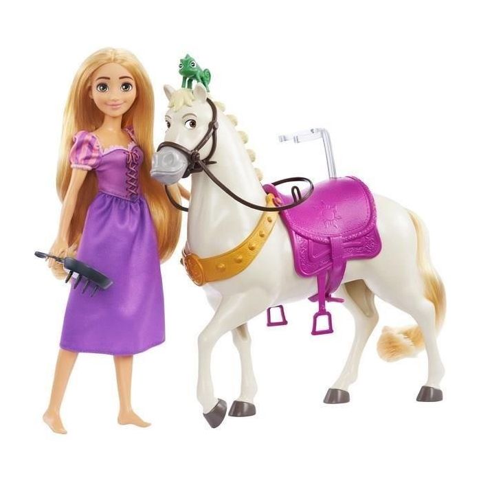 Mattel Hlw23 Muñeca Rapunzel con rodillas flexibles y Caballo Maximus con silla y brida, incluye Figura Pascal Disney Enredados +3 años Mattel Hlw23 Muñeca Rapunzel con rodillas flexibles y Caballo Maximus con silla y brida, incluye Figura Pascal Disney Enredados +3 años
