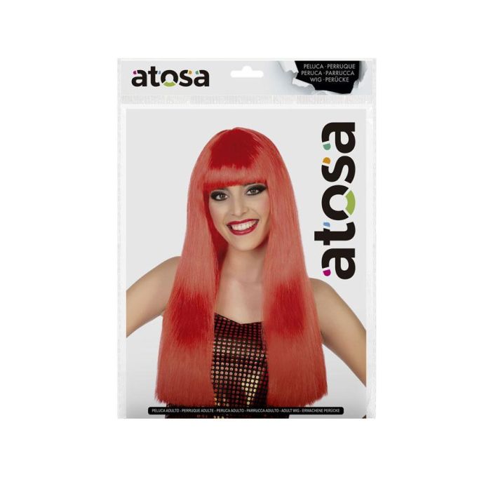 Peluca Roja Larga Lisa con Flequillo 60 cm y 120 gr - Ideal para Cosplay y Disfraces de Sirena o Villana 1 Peluca Roja Larga Lisa con Flequillo 60 cm y 120 gr - Ideal para Cosplay y Disfraces de Sirena o Villana 1