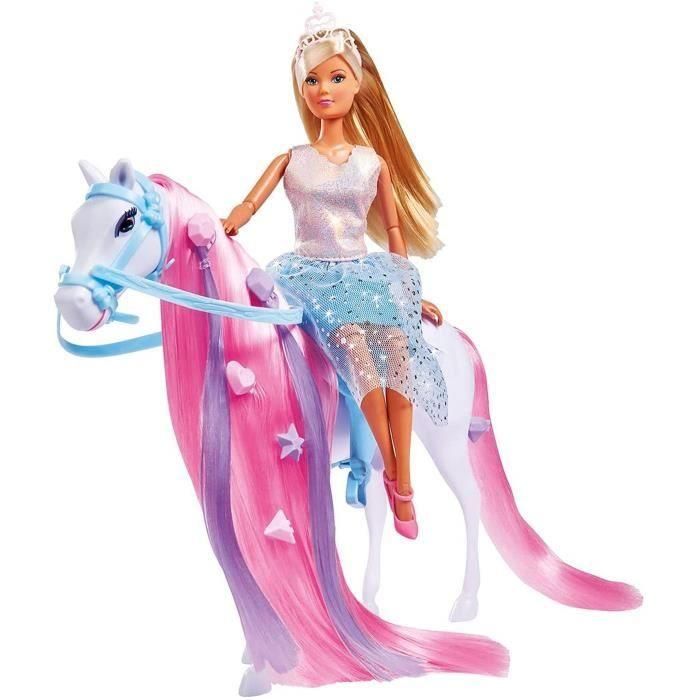 Simba - Steffi Love Princesa y Caballo - Muñeca Modelo 29cm - Vestido + Tiara - Accesorios de Peluquería incluidos