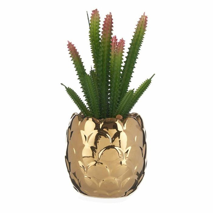 Planta Decorativa Ibergarden HY2-44 Cerámica Plástico Cactus 10 x 20 x 10 cm Verde Dorado (6 Unidades) 1