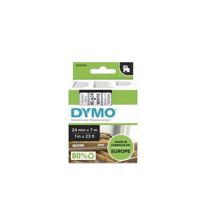 Dymo 53713 Cinta de Transferencia Térmica D1, Negro sobre Blanco 24mmx7m, Poliéster Autoadhesiva para Rotuladora Labelmanager