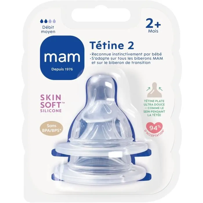 Mam Tetina Anatómica Flujo Medio 2 Silicona Juego de 2 Transparente 1