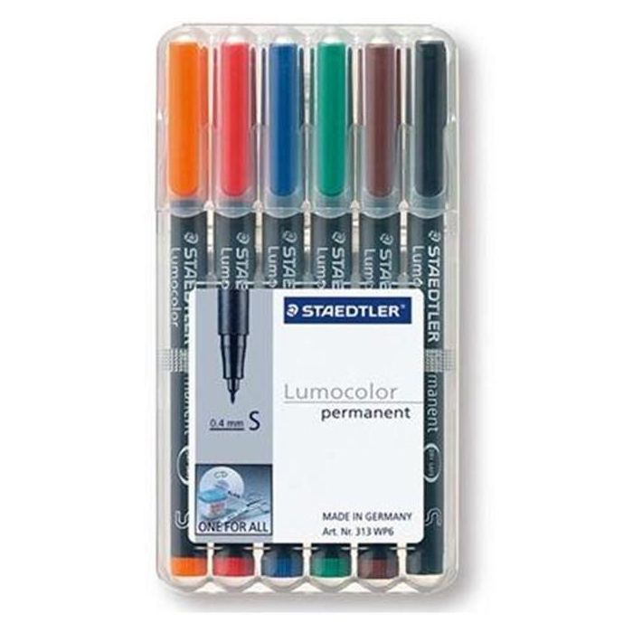 STAEDTLER Rotuladores permanentes Lumocolor S 313 WP6 Colores surtidos 0.4 mm - Pack de 6