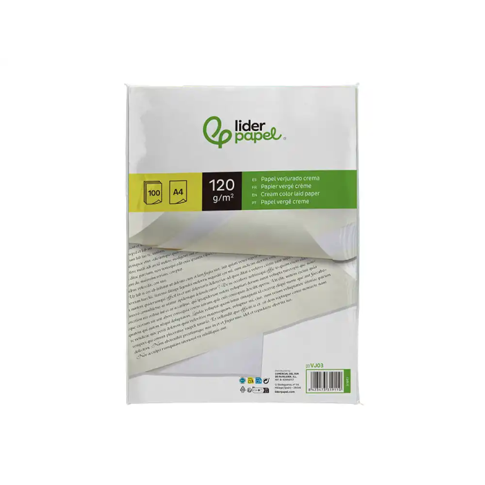 Liderpapel Papel Verjurado A4 120g/m2 Crema Paquete de 100 Hojas 1
